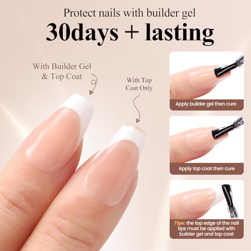 HGHDBT French Gel Nail Tips - 240PCS Brown Short Coffin Press on Nails, MULTI-COAT Premade Primer & Base Coat, No Need to File Fake Nails for Nail Art DIY