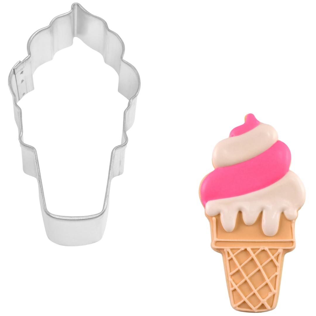R&M Cortador de galletas de acero inoxidable con forma de cono de helado, 10 cm, color plateado