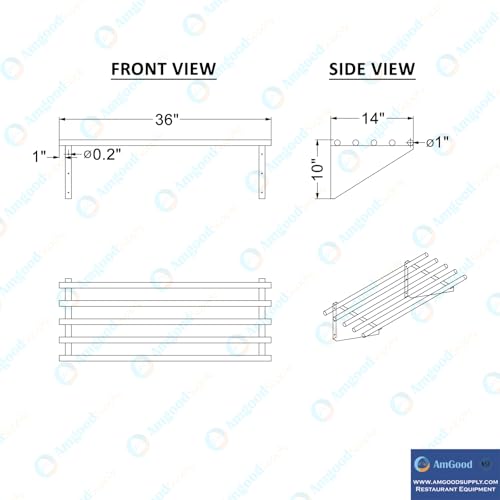 Image of AmGood 14 in. x 36 in. NSF Stainless Steel Tubular Wall Shelf | Heavy-Duty Metal Shelving for Appliances & Equipment | Ideal for Kitchen, Restaurant, Garage, Laundry, Utility Room