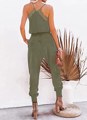 Lacozy Plus Size Jumpsuits For Womens Casual Solid Jumpsuit V-Neck Racerback Rompers Playsuit Long Pants Jumpsuit Army Green X-Large #TOP3