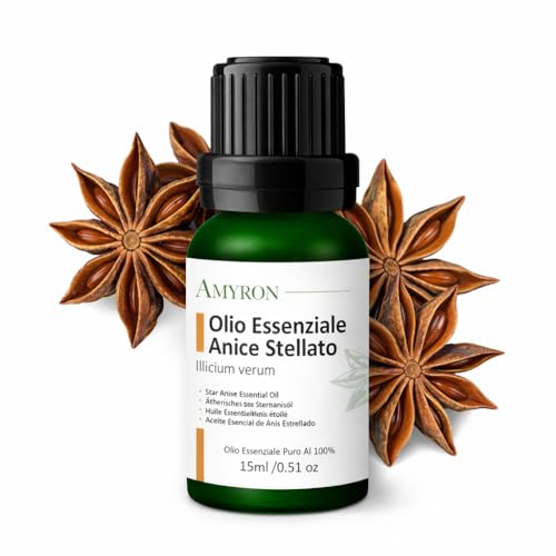 Olio Essenziale Anice Stellato 15ml AMYRON | Illicium Verum | Naturale E Puro Al 100% Ideale Per Aromaterapia E Teraperutico E Diffusore Oli Essenziali | Massaggi | Alimentare | Senza OGM.