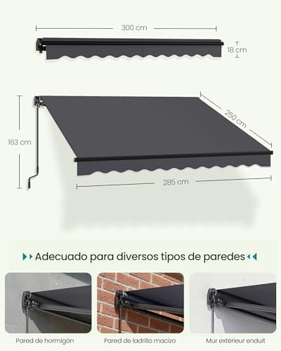 Toldo de Brazos Articulados ajustable gris 300x250 cm 6