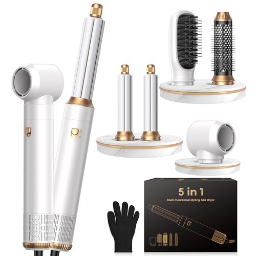 Image of 5 in 1 Hair Dryer Brush Set,Professional Hot Air Styler, Air Curling Wrap Styler,Detachable Blow Dryer Brush with Auto Wrap Curlers,Hair Styling Tools for Straight /Curl /Drying /Smoothing