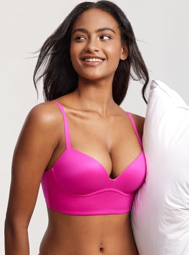 Image of DOBREVA Women's Push Up Wireless Bra Padded T Shirt Bras No Underwire Plunge Bralette