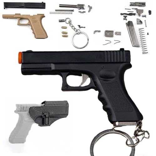 Keychain Mini Gun Keychain with Holster 1:4 Scale Novelty Gun Shape Key Ring Accessory Plastic Decorative Keychain (Black)