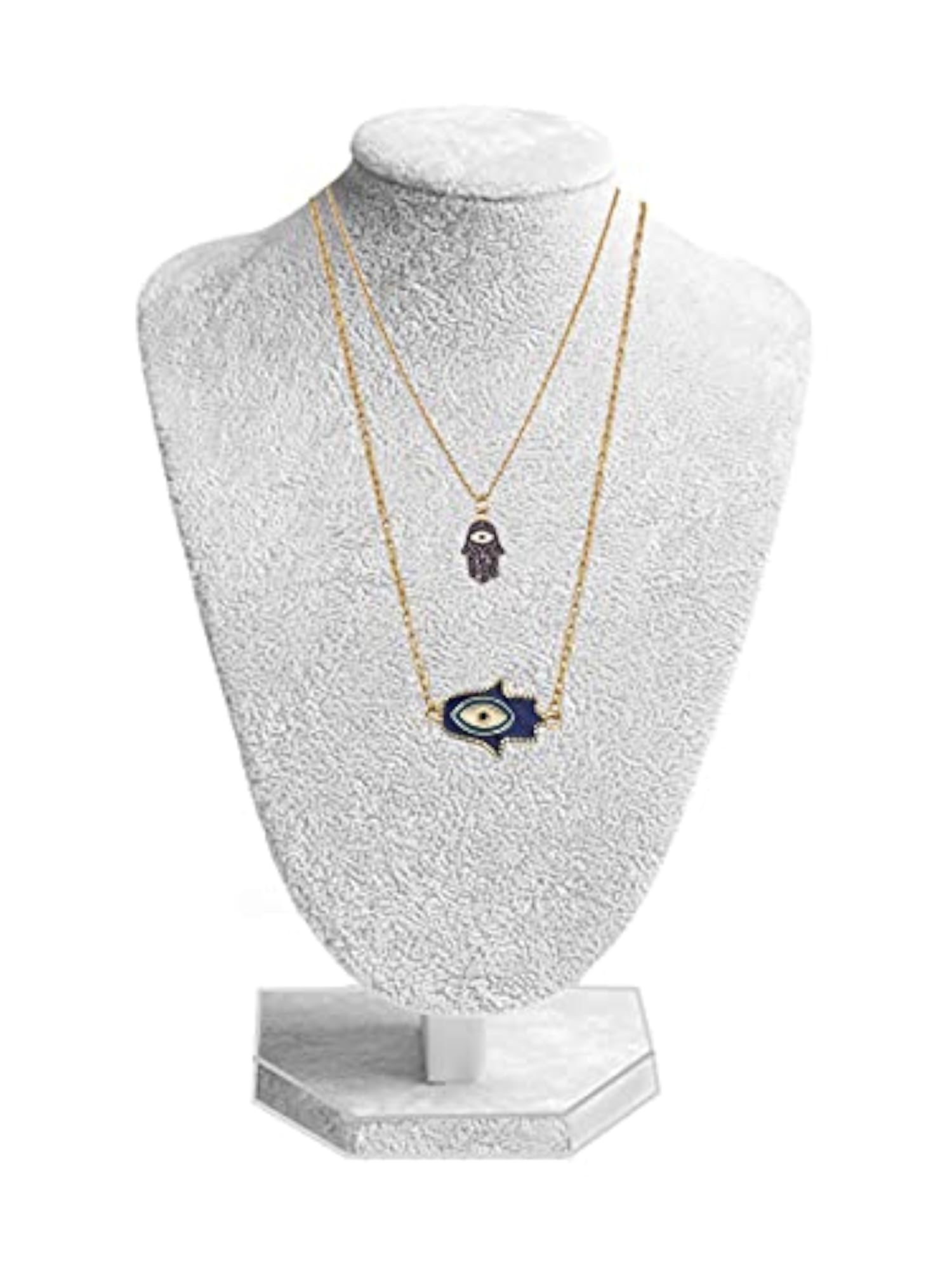 Women's Blue Lucky Blessing Hand & Evil Eye Gold Chain Necklace