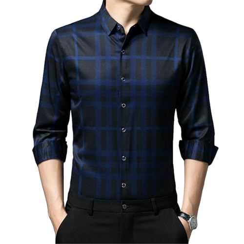 Camisa de manga larga a rayas para hombre con cuello de solapa USTZFTBCL
