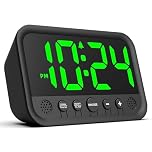 Azyh Digital Alarm Clock with Green LED Display for Bedroom, Loud Alarm Clock for Heavy Sleepers, USB-A to Type-C-Plug-In Electric Desk Clock with Adjustable Volume, Brightness, Snooze, 12/24HR,Gifts