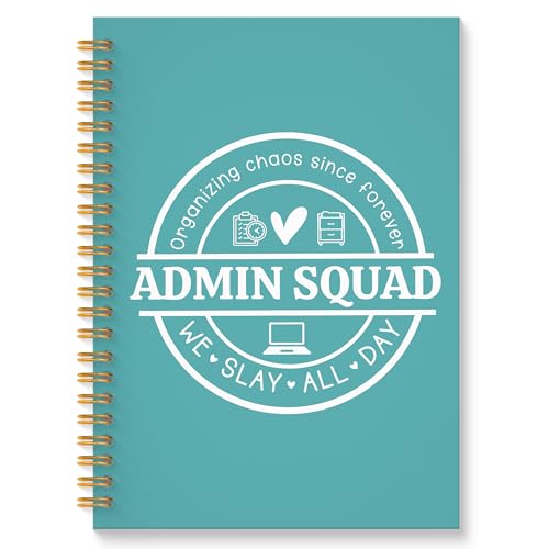 ROXMART Admin Squad Office Glitter Spiral Notebook, Administrative Assistant Gifts Journal, School Administrator Staff Hardcover Notebook Journal for Writing Note Taking, 5.5x8.3 Inch (Teal)