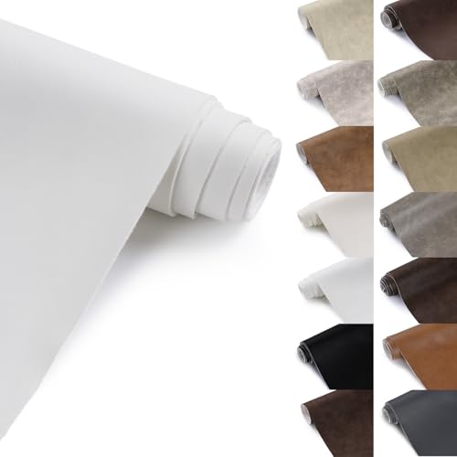 Faux Leather Vinyl Upholstery Fabric by The Yard 1.3mm Thick Soft Anti-Scratch Durable Marine Vinyl Fabric Synthetic Leather for Sofa Bags Chairs Car Seats DIY Crafts 1 Yard Cut 55 x 36 (White)