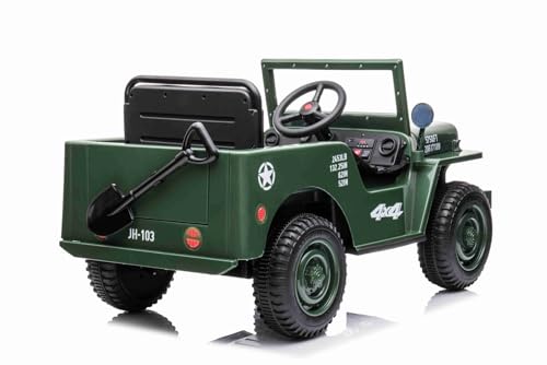 INDALCHESS Voiture électrique pour enfants Jeep militaire verte 12 V et 4 moteurs, 1 place, télécommande RC, enfants de 1 à 5 ans