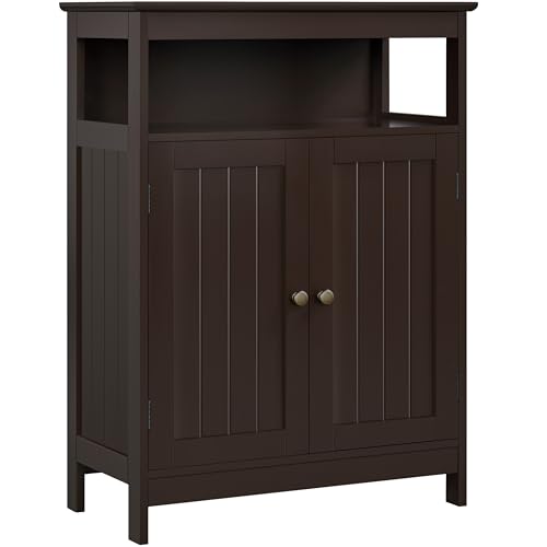 Topeakmart Wood Floor Cabinet with Durable Doors and Adjustable Shelves,