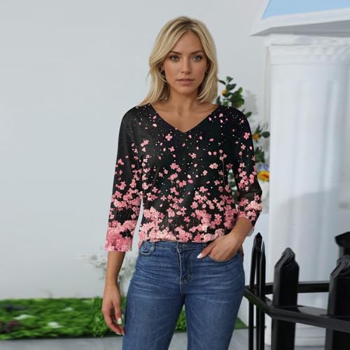 HTHLVMD Womens 3/4 Length Sleeve Tunic Tops Summer Fall Outfits 2025 Three Quarter Sleeve Casual V Neck T Shirts for Women