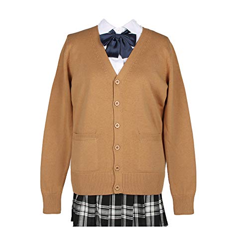 Image of Blostirno Women's Cardigan School Uniform Sweater Cardigans V-Neck Long Sleeve Button Down Knit with Pockets