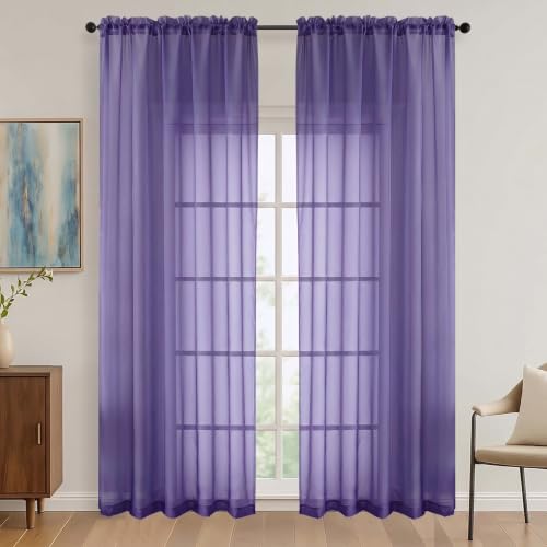Image of Purple Bedroom Curtains 2 Panel Sets 90 Inch Length, 59 Inch Extra Wide Light Filtering Light Weight Soft Window Treatment Panels for Study Room Living Room Guest Room, 59Wx90L Inches