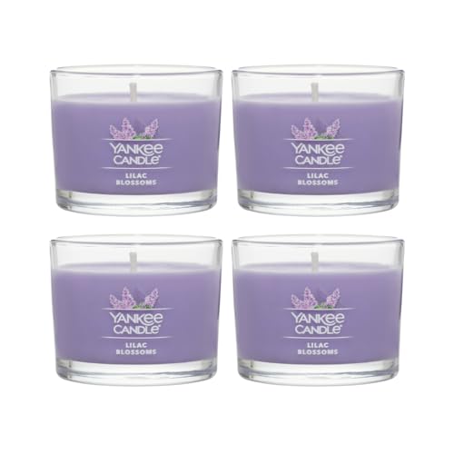Image of Yankee Candle Mini Jar Scented, Lilac Blossoms, Premium Floral Home Fragrance Wax Blend Long Lasting Aroma for Daily Relaxation, 1.3 Ounce (Pack of 4)
