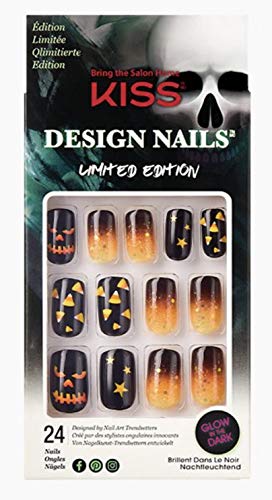 Kiss Design Nails Halloween Limited Edition Medium Length Glow-in-The-Dark Nails 83029 Monster Mash (Candy Corn Ombre)