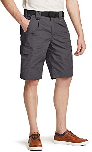 CQR Men's On-The-Go Cargo Shorts, Lightweight Relaxed Fit Casual Shorts, Outdoor Stretch Multi-Pocket Cargo Shorts, Ripstop Cargo Shorts Charcoal, 40