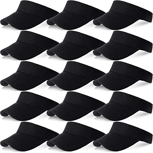 15 Pieces Sun Visor Hats Sport Wear Athletic Sun Visor Caps Adjustable Sun Protection Visors For Women Men (Black) #TOP7