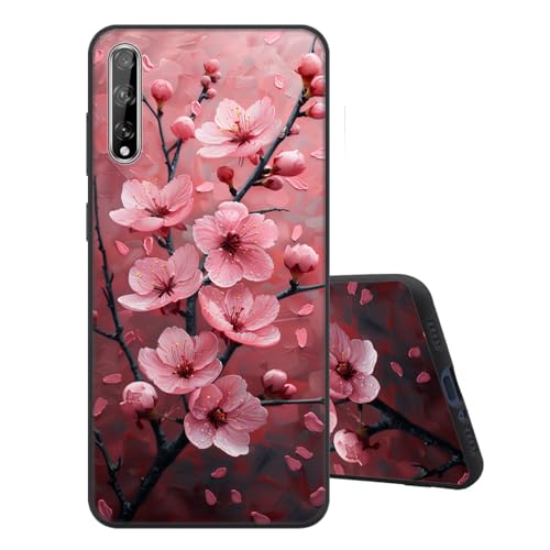 Sinyunron Cover Compatible con Huawei P Smart S Custodia in Silicone Morbida e Sottile con Antiurto Anti-Graffio,Opaca Posteriore con Carina Estetica Motivo Disegno-Fiori di pesca