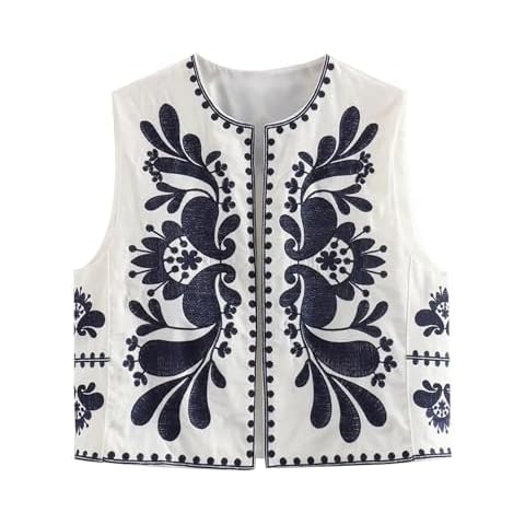 Bauzuoyo Women's Vintage Floral Embroidered Vest Cover