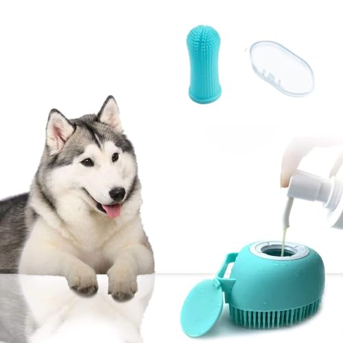 2pcs Cepillo de Baño y Cepillo de dientes para Perros y Gatos Dispensador de Champú de Silicona Suave Cepillo de Ducha para el Lavado de Mascotas de Pelo Corto y Largo.