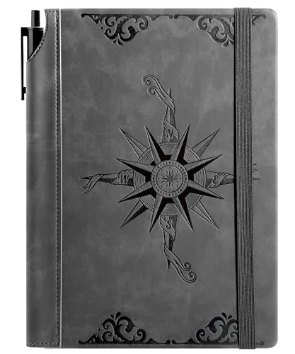 Image of CAGIE Compass Leather Journal Gift for Men - Vintage Writing Notebook with Pen, 100 GSM 288 Page Lined Journal A5 Hardcover, 180 Lay Flat, Daily, Travel, Office & Gift Idea