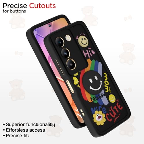 Image of Pikkme Back Cover for Vivo Y200e 5G / Vivo T3 5G | Soft Silicone| Cute Rainbow Smile & 3D Cartoon Flower Design | Shockproof Raised Camera Protection Bumper Case (Black)