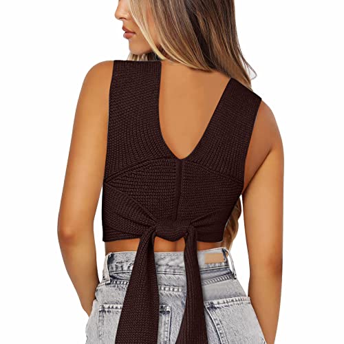 Image of JUMISEE Women's Sexy Wrap Around Strappy Crop Top Knit Multi Wear Sweater Tank Tops Sleeveless Bandage Vest