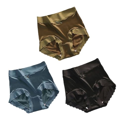 GUOGAOzz Braguitas de Seda Helada, Ropa Interior de satén sin Costuras de Primera Calidad, Ropa Interior cómoda de Seda Helada para Mujer (3Pcs C,l)