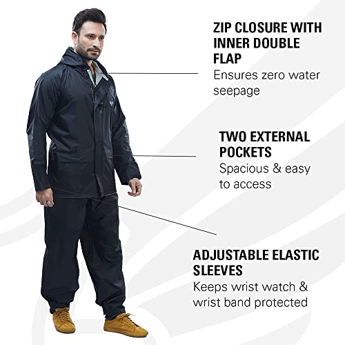 Image of Reliable Rainwear H2O Marco Polo Suit | Raincoat For Men Waterproof | Rain Jacket For Bike Rides | High Neck Collar & Attached Hood