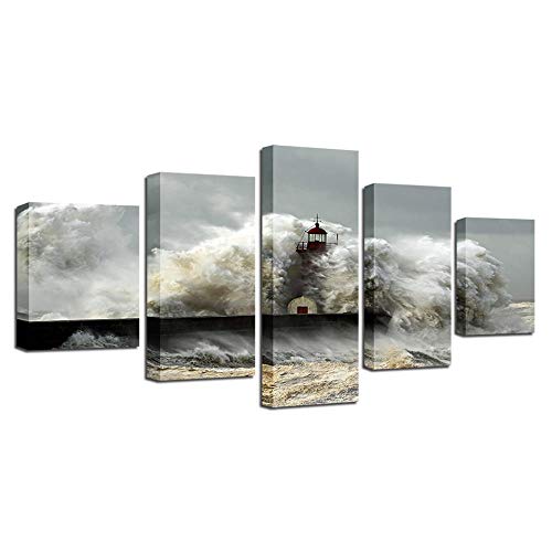 Toile vague en 5 pièces murale HD décoration moderne sans cadre pour salon