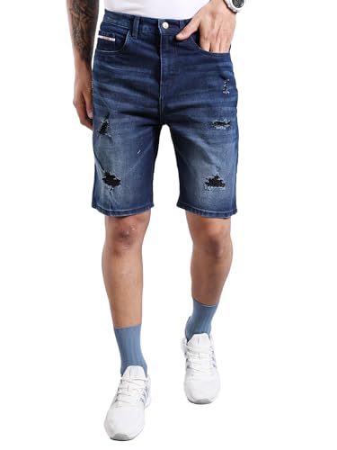 Image of The Indian Garage Co Men Regular Fit Solid Mid-Rise Denim Shorts