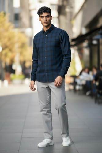 Image of JHABAK'S Cotton Blend Unstitched Checkered Fabric for Men - 2.35m Shirt Piece / 3m Kurta Piece - Width 36 Inches