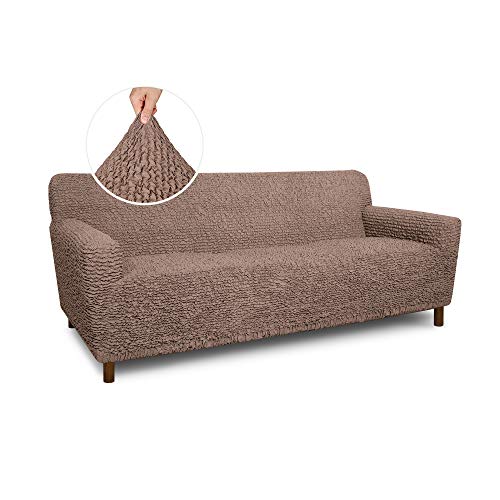 Sofa & Loveseat Slipcover - Stretch Couch Cover - Cushion Love seat & Sofa Cover - Soft Polyester Fabric Slip Cover - 1-Piece Form Fit Washable Protector - Mille Righe Collection - Camel