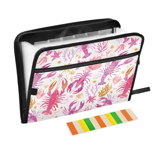 ALAZA Lobster Coral Reef Starfish Expandable Filing Folder Storage Organiser Box Files, 13 Pockets Zip Filing Folders for Home or Office Documents