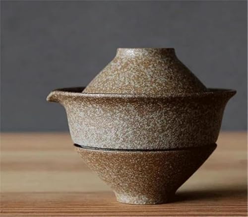 Rutexc自然な質感が魅力的な陶製蓋碗 独特な斑点模様が個性的 お茶の文化を深く味わえる、茶道や日常のお茶タイムに最適な茶道具