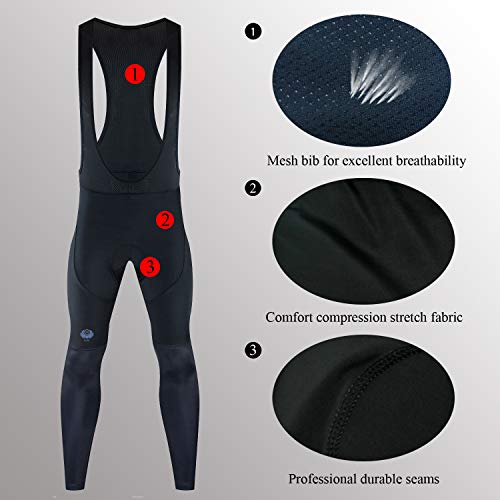 voofly Mens Bicycle Bib Tights Gel Padded Windproof Bike Bibs Cycling Pants XXL Black - Thumbnail 6