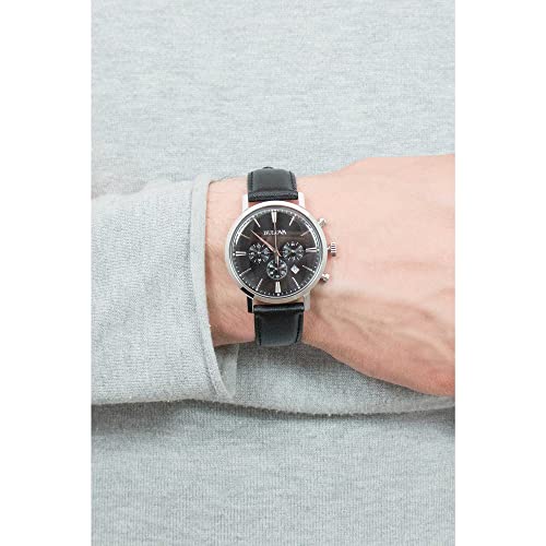 Image of Bulova Men's Classic Aerojet Stainless Steel 6-Hand Chronograph Watch with Black Leather Strap, 41mm Style: 96B262