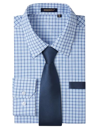 Image of HISDERN Mens Dress Shirt with Tie Pocket Square Set Classic Button Down Shirt Matching Tie Long Sleeve Shirts
