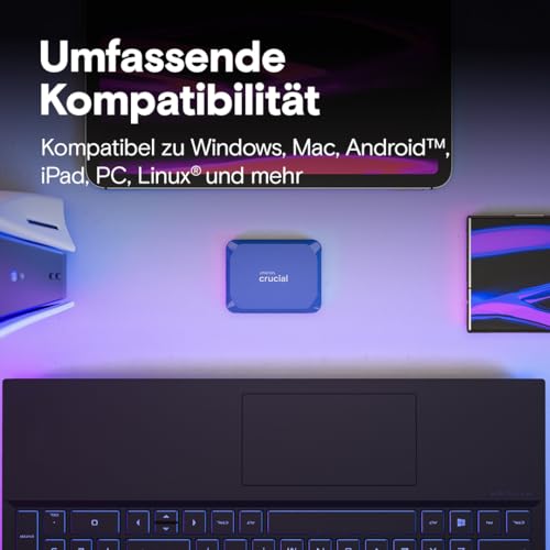 Crucial X10 8TB Externe SSD Festplatte, bis zu 2.100MB/s, USB-C 3.2 Gen2, IP65 Wasser- und Staubgeschützt, Portable SSD für Mac, PC, Smartphone und Spielkonsole, Blau matt - CT8000X10SSD9-02 – Bild 6