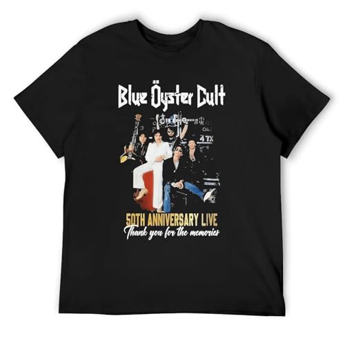 Men's Blue Music Oyster Cult Band T-Shirt Crew Neck Short Sleeve Shirts, Wicking Cotton Tee Top Shirt for Man, Sport Custom Costume Top XL Black-Style