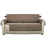 Luxurious Reversible Quilted Furniture Protector, Stay in Place with Adjusts Straps Microfiber Soft and Stains-Repellent (Sofa: Taupe/Beige) - 75'' X 110''