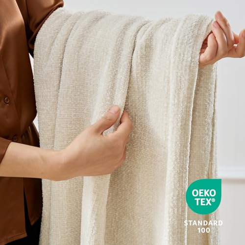 Image of BEDELITE Soft Cozy Chenille Knit Throw Blanket with Tassel,Farmhouse Boho | ideal gift,fuzzy,fluffy,warm,for sofa or bed,room decor,breathable all season,lightweight,machine washable,50*60 cream