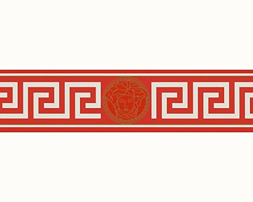 A.S. Création VERSACE WALLPAPER Bordüre - Borte geometrisch grafisch - 5,00 m x 0,13 m - metallic rot weiß - Luxusdesign Made in Germany - 935221