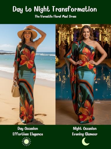Image of KOH KOH Womens Long One Shoulder Hawaiian Flower Print Cocktail Maxi Dress