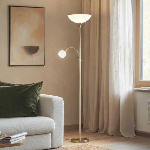Lindby Stehlampe Elaina (Modern) in Gold/Messing aus Metall (2 flammig, E27) - Deckenfluter Stehleuchte Floor Lamp Standleuchte Wohnzimmerlampe Wohnzimmerleuchte