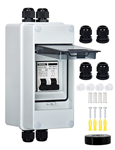 DIHOOL DC Circuit Breaker,DC MCB,Solar Disconnect Switch,50A Isolator(DC12V - DC400V or AC110-400V) with IP65 Waterproof Enclosure