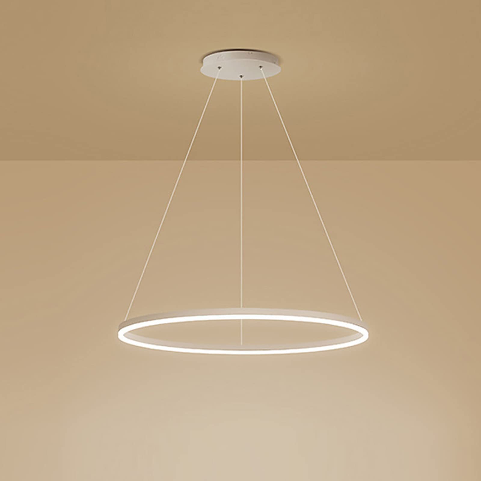ZXSRGDHX Single Ring LED Pendant Light Nordic Modern Circle Chandelier Adjustable Hanging Lamps for Living Room Kitchen Island Dining Table(80cm, 50W,White, Neutral White)
