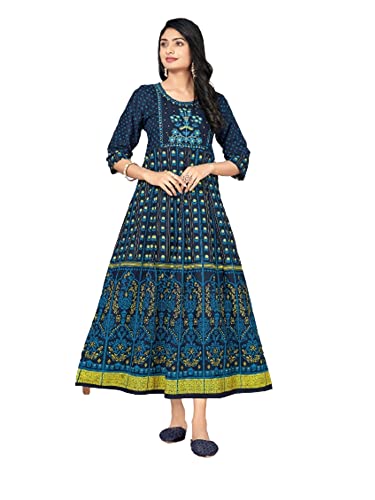 Kurti indien traditionnel pour femme tunique ethnique bleue taille 38